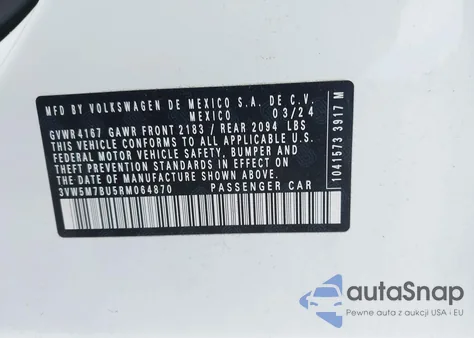 2024 Volkswagen Jetta 1.5T S z USA, uszkodzony, nr VIN 3VW5M7BU5RM064870